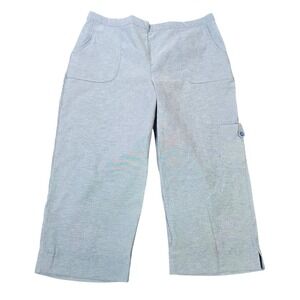 Alfred‎ Dunner Chambray Cropped Cargo Pants Women's Size 14 Blue Elastic Waist